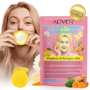 60 Counts Skin Brightening Face Exfoliating Disposable Cotton Pads Kojic Acid Turmeric Cleansing Pads for Face Cleaner