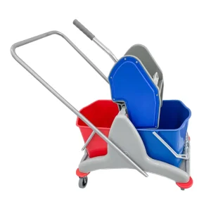60L Double-Bucket Side-Pressure Wringer Trolley, Plastic Mop Bucket