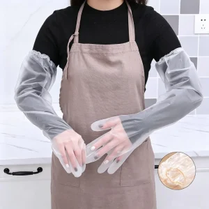 60cm Medium Plastic Reusable Anti-Slip Waterproof Oilproof Dishwashing Gloves