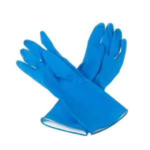 60g Blue Spray Flocklined Reusable Thin Latex Household Cleaning Gloves with Custom Logo and Package