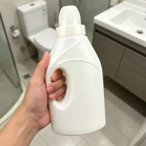 62mm Caliber 1L Capacity Laundry Detergent Bottle HDPE Material Single hole Handle Striped Cap for Laundry Powder White