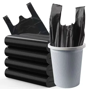 65 Gallon T Shirt Bag Large Disposable Black Plastic Trash Bag for Household Use Rubbish Roll