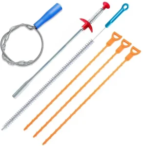 6Pack Professional Drain Cleaner Tool Kit Toilet Plunger Drain Snake Set with Rotating Hook for Hair Clogs Sink Shower Bathtub