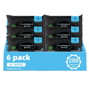 6bags 288pcs Butt Wipes Fragrance free XL Flushable Wipes Alcohol free Flushable Adult Wipes with Aloe Vea