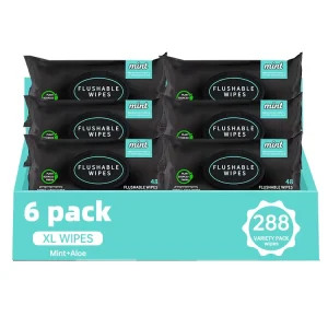 6bags 288pcs Mint XL Flushable Wet Wipes Alcohol free Degradable Flushable Adult Wipes with Aloe Vea