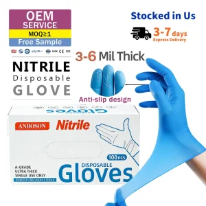 6mil 5mil Blue Nitrile Gloves Non Sterile PPE Tattoo Beauty Salon Powder Free Guantes De Nitrilo Custom Box