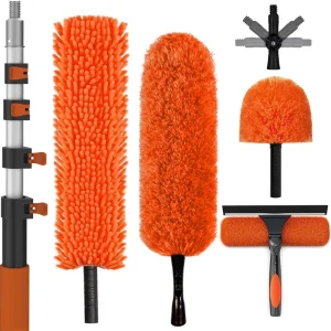 7.2m Extendable Feather Duster Kit, Telescopic Pole, Long Handle, Washable Duster for Windows, Cobwebs, Ceilings, Fans