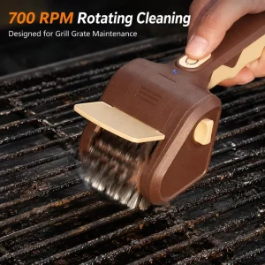 700 RPM Electric Grill Brush Automatic Grease Removal Portable Cordless Rechargeable BBQ Cleaner for Camping