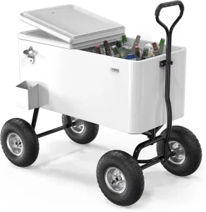 73L Large Capacity Rollable Wagon Cooler Cart Metal Ice Bucket Ice Chest Cooling Box with Wheels and Pull Handle for Outdoor