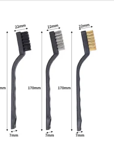 7inch 3pc Stove Cleaning Brush Set Stainless Steel Nylon and Copper-Plated Wire