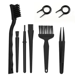 8-Piece Black PP Anti-Static Brush Set for Keyboards, Computers, and Car Interiors