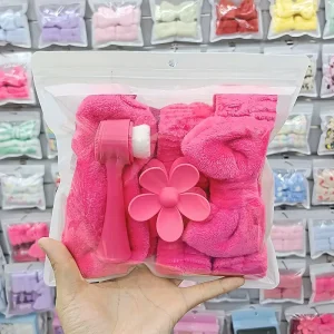 8-Piece Facial Cleansing Set with Headband, Wristbands, Eye Masks, Hair Ties, Hair Clips, Brush, and Face Towel