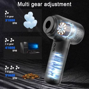 80000RPM Brushless Motor Electric Compressed Air Duster and Cordless Handheld Vacuum Cleaner, 2-in-1