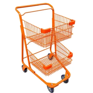 80L Large Capacity Metal Grocery Cart Folding Shopping Trolley Zinc Plated Mesh Cart for Supermarket