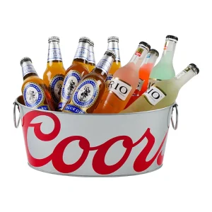 8L 10L Factory Custom Logo Oval Galvanized Metal Ice Bucket Zinc Bucket with Handles for Outdoor Picnic Party Tub