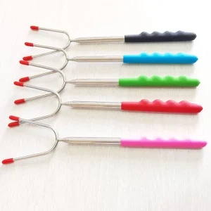 9-12 Piece Telescoping Chrome Plated Stainless Steel Grill Forks Marshmallow Roasting Sticks Heat Resistant BBQ