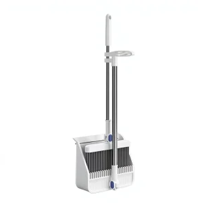 90 Degree Foldable Broom and Dustpan Set Space-Saving Standing Dustpan Hair Removal Comb Stainless Steel Handle