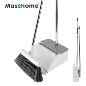 90° Foldable Broom and Dustpan Set with Hair Removal Brush and Storage Clip