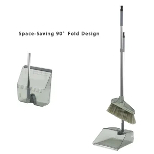 90° Foldable Upright Standing Design Broom and Dustpan Set with Comb Teeth No Bending Needed for Home Office Floor Cleaning