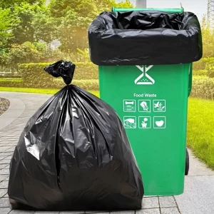 95 Gallon Extra Large Black Side Gusset HDPE Biodegradable 1.5 Mil Garbage Bags for Commercial Use