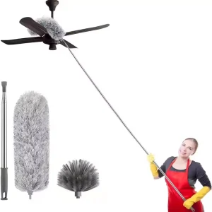 97-Inch Extra-Long Cobweb Duster with Extension Pole, Bendable Microfiber Head and Cobweb Brush