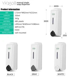 ABS Plastic Wall Mounted 350ML Single Head Liquid Soap Dispenser Bathroom Gel Hand Sanitizer Box Liuquid Soap Dispenser