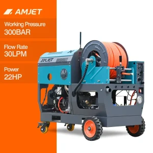 AMJET MS3030 300Bar Sewer Cleaning Machine 30Lpm Drain Jetting Machine 80m Hose with Remote Control Drain Cleaner Machine