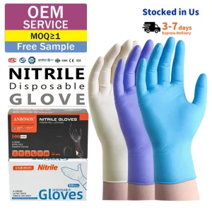 ANBOSON Custom Box Disposable Car Cleaning Room Beauty Salon Tattoo Nitrile Gloves Powder Free Latex Free Kitchen Nitrile Gloves