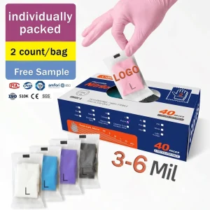 AQL1.5 100% Pure Nitrile Pink Gloves 2 Count Pouch Food Grade Powder Free for Baking and Meal Prep