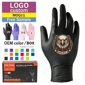 AQL1.5 Black Nitrile Gloves, Custom Pattern Printed, Tattoo Artist and Barber Use, Pure Nitrile
