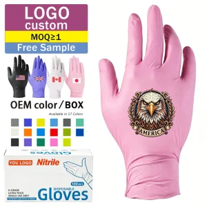 AQL1.5 Custom Logo Printed Pink Nitrile Gloves 510K Pediatric Dental Pure Nitrile Guantes De Nitrilo Powder Free Dual Pack