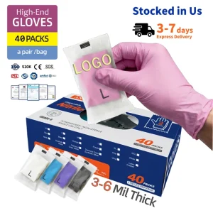 AQL1.5 Pink Nitrile Gloves, 1 Pair, Hygiene, Travel, Esthetician and Spa Use, Disposable