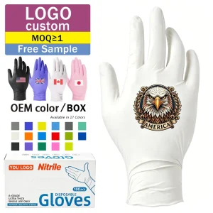 AQL1.5 World First Logo Printed White Nitrile Gloves Precision Lab Cleanroom PPE Pure Nitrile Guantes De Nitrilo Heavy Duty