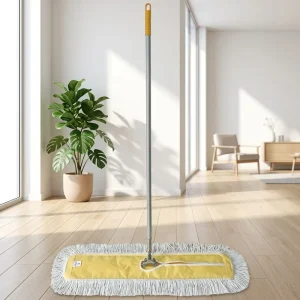 Absorbent White Cotton Yarn Dust Mop 360 Swivel Flat Mop Aluminum Handle for Dust Trapping in Mall Hotel Lobby