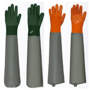 Acid Alkali Resistant PVC Waterproof Tear-Resistant 7 oz Green 60cm Gloves Long Cuff Anti-Slip Powder-Free Safety Gloves