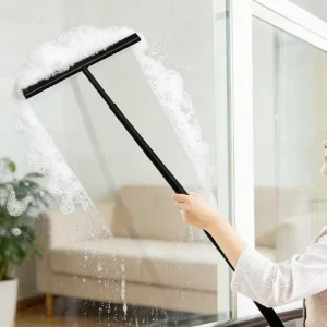 Adjustable Black Telescopic Rod Window Scraper Cleaning Tool Soft Rubber and Silicone Handle Glass Wiper Telescoping Squeegee