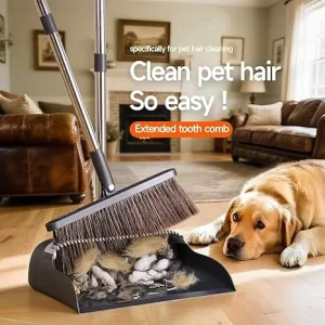 Adjustable Handle Durable Plastic Standing Dustpan Set with Flagged Bristles for Indoor and Outdoor Use