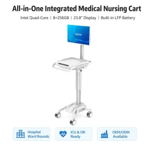 Adjustable Height All in One Medical Nursing Cart with Monitor Arm Lockable Drawer for Hospital Ward Round Healthcare Use