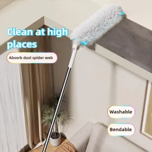 Adjustable Microfiber Duster with Bendable Head and Long Handle for Ceiling Fans, Furniture, and Cobwebs, 19 in+
