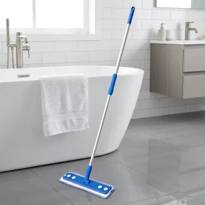 Adjustable Microfiber Flat Mop with 1.3m Telescopic Aluminum Pole for Home Office Commercial Floor Deep Cleaning