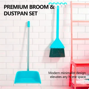 Adjustable Standing Broom and Dustpan Set with Long Handle and PET Broom Head