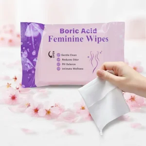 Adult Cotton Feminine Wipes Infused Boric Acid pH Balanced Gentle Skin Care Intimate Vaginal Care Estrogen-Free