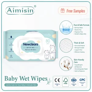 Aimisin OEM Soft Baby Wet Wipes Pure Water Alcohol Free Disposable Wet Tissues for Sensitive Skin Wet Wipes Manufacturer with CE