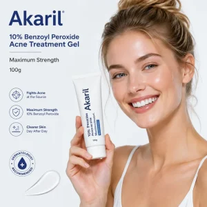 Akaril 100g Benzoyl Peroxide 10% Acne Treatment Gel Maximum Strength Oil Free Fast Absorbing Dermatologist Tested