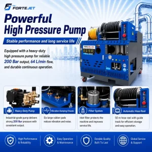All in One 500L Tank Sewer Jetting Machine 200Bar 64L min Twin Cylinder Remote Drain Cleaning Machine for 2 20 Inch Pipe