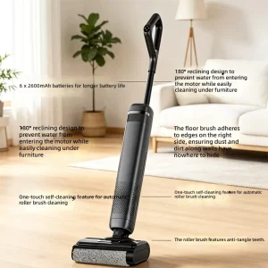 All-in-One Electric Vacuum Mop Household Floor Scrubber Self-Cleaning Brushless Motor 60-Minute