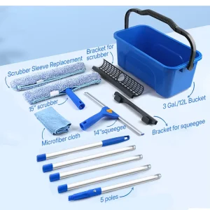 All-in-One Microfiber Window Cleaner Squeegee Set for High Windows, Cars, Showers and Mirrors
