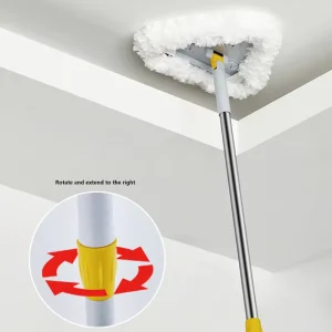 All in One Triangle Manual Cleaning Mop Squeegee Strip Telescopic Stainless Steel Handle Lightweight Replaceable Microfiber Head