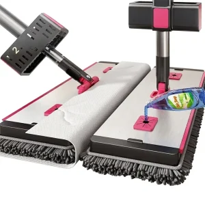 Aluminum Alloy Flat Mop Stainless Steel Pole Folding Wringing Chenille Dry Mop