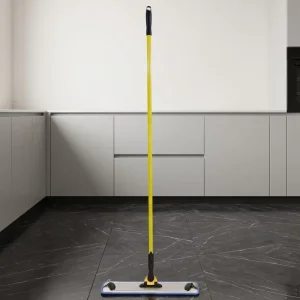 Aluminum Flat Mop with Yellow Handle Color Coded System Washable Pads for Hotel Mall Restaurant Floor Cleaning